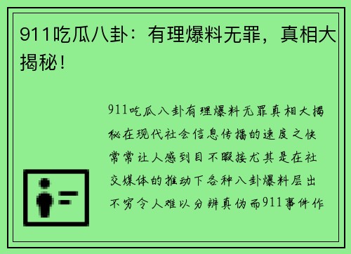911吃瓜八卦：有理爆料无罪，真相大揭秘！
